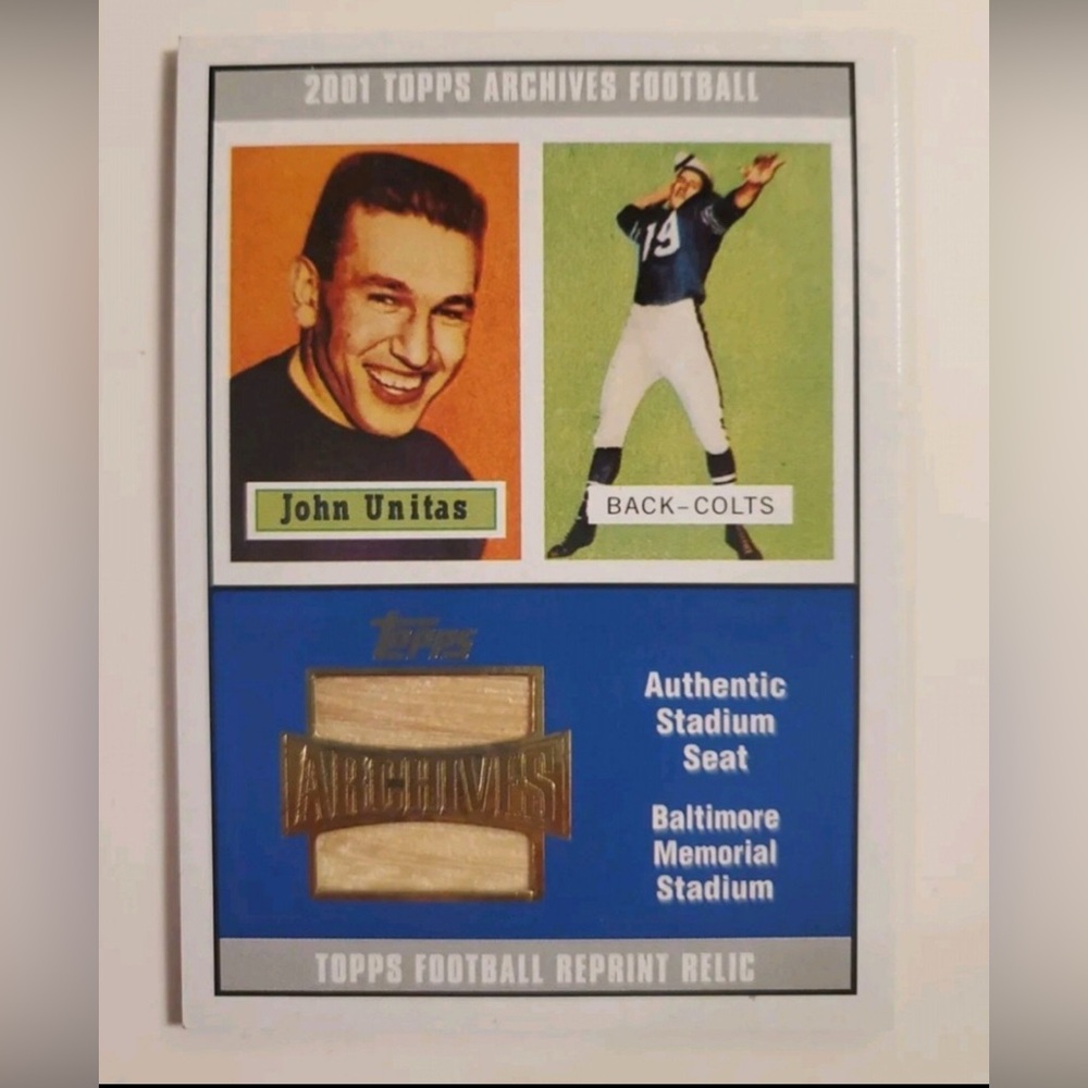 2001 TOPPS JOHN UNITAS AUTHENTIC STADIUM SEAT !